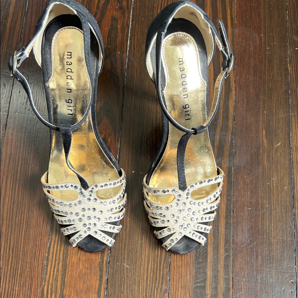 Madden Girl Black and Gold Studded Heels